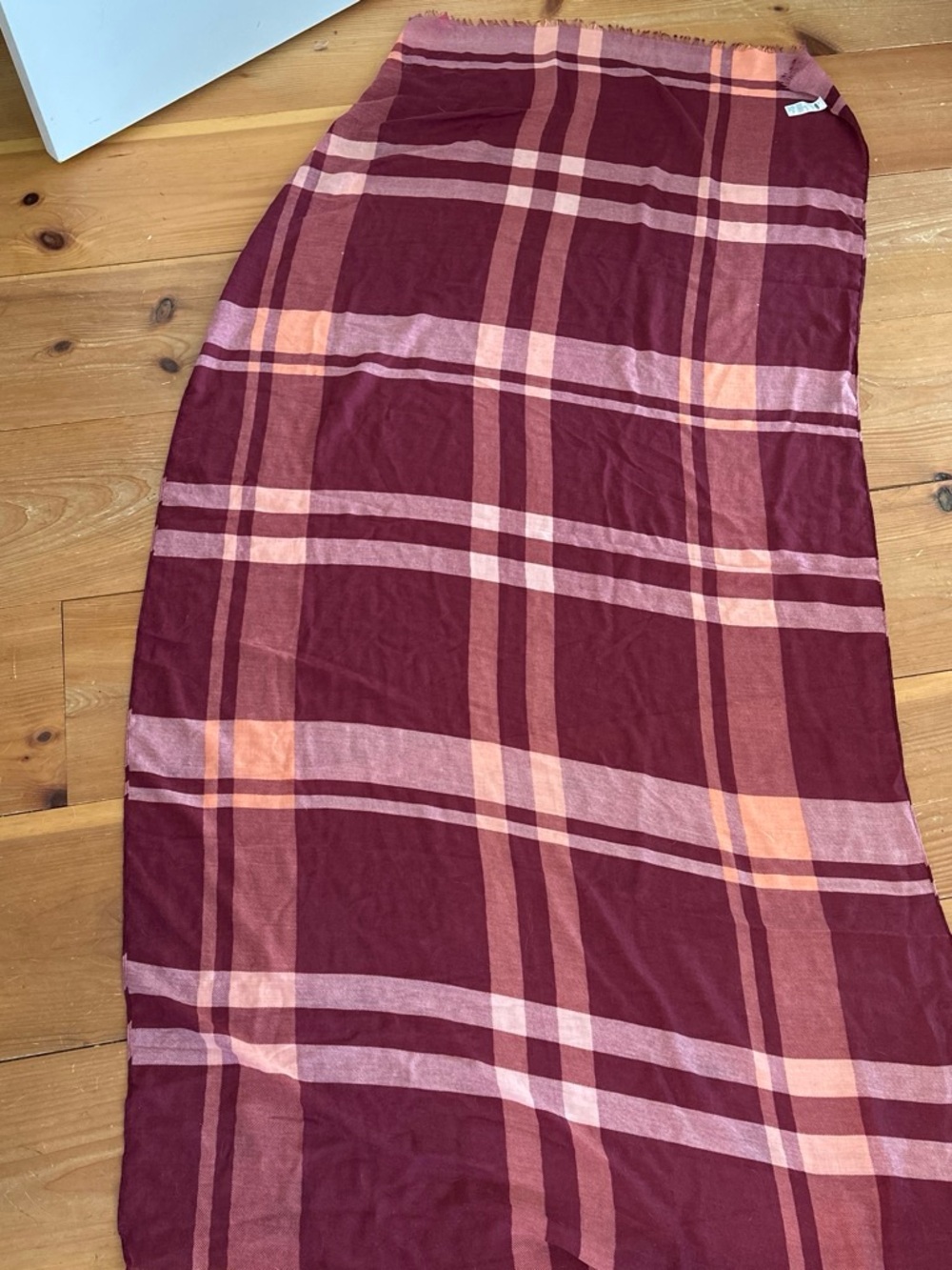 Old Navy Burgundy Plaid Scarf /shawl/wrap with Pink and Peach Stripes
